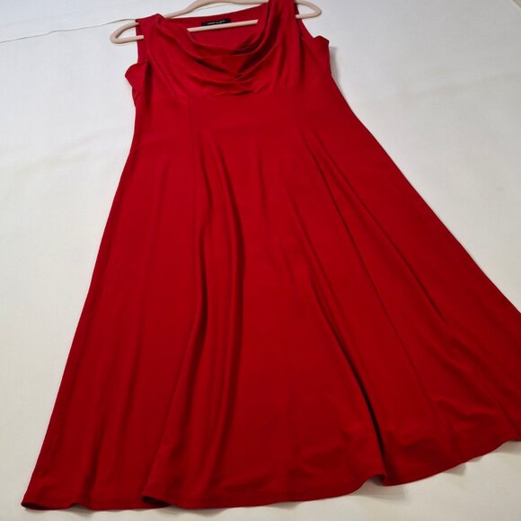 Jones Studio Red Cowl Neck Midi Dress Size 6 Empire Princess Fit & Flare Stretch - Picture 5 of 12